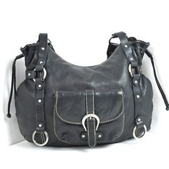 MICHAEL ROME DESIGNS | Italian leather black o-ring/harness hand bag purse - Picture 1 of 7